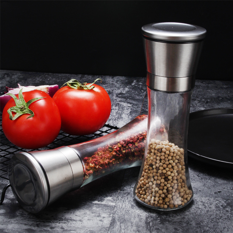 Kitchen Gadget Glass Spice Bottle Adjustable Manual Pepper Grinder Mill Stainless Steel Salt and Pepper Grinder