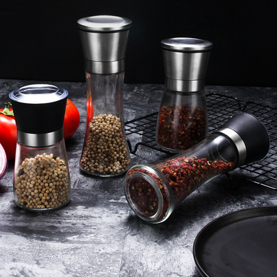 Kitchen Gadget Glass Spice Bottle Adjustable Manual Pepper Grinder Mill Stainless Steel Salt and Pepper Grinder