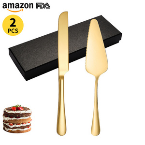 Elegant Stainless Steel Cake Serving Set Gold Cake Knives Cutter Cake Knife and Server Set for Wedding