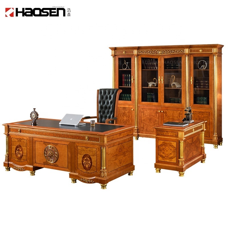 Luxury classic Carving Wooden office furniture 0812 Leather desktop executive desk