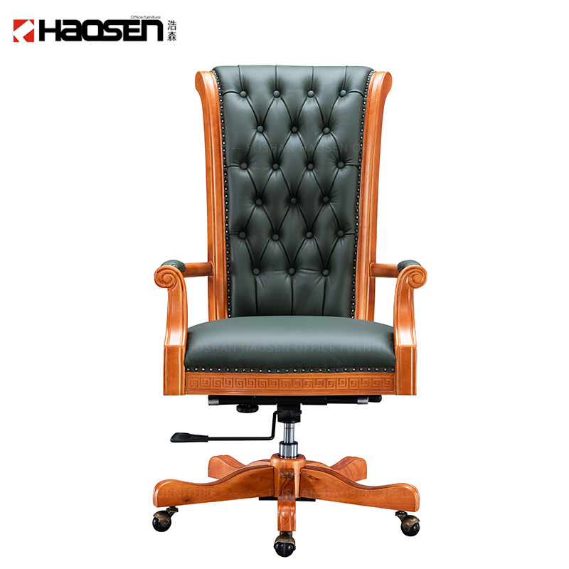 HAOSEN Custom luxury Leather wooden manager director chair office high back executive office chair