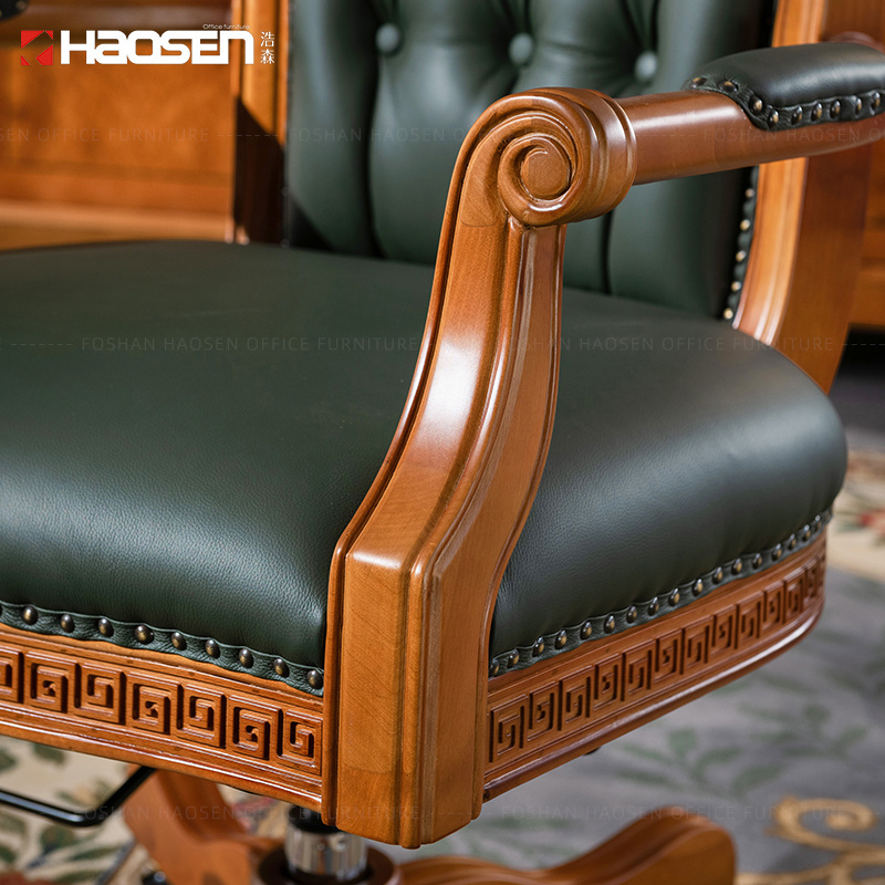 HAOSEN Custom luxury Leather wooden manager director chair office high back executive office chair