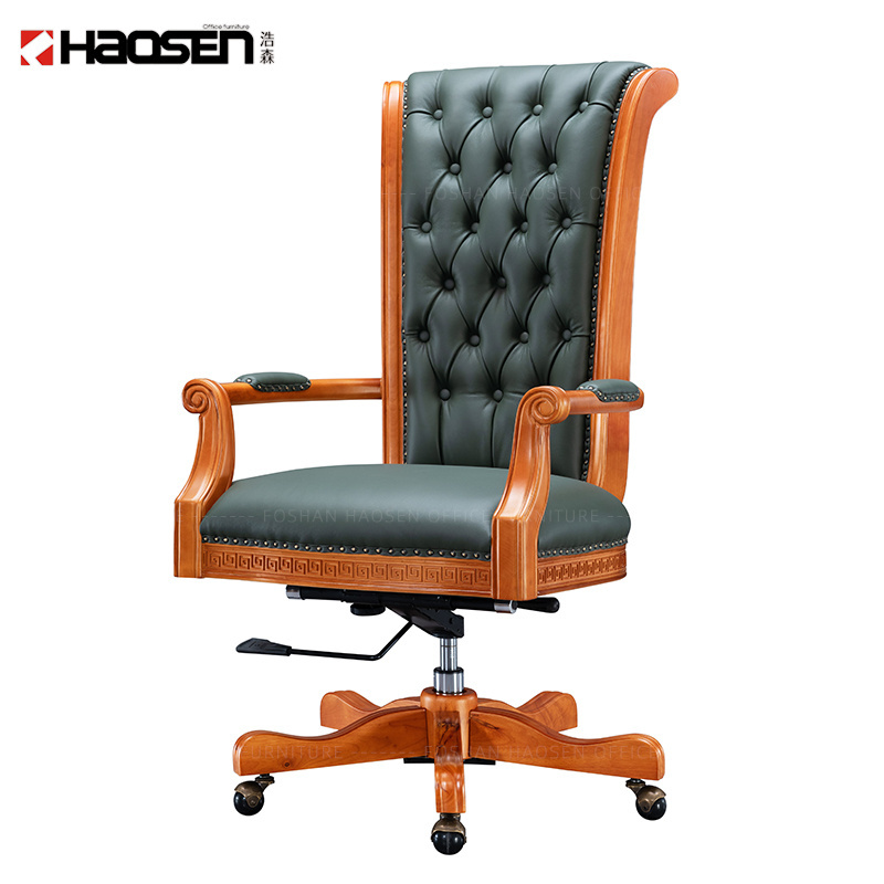 HAOSEN Custom luxury Leather wooden manager director chair office high back executive office chair