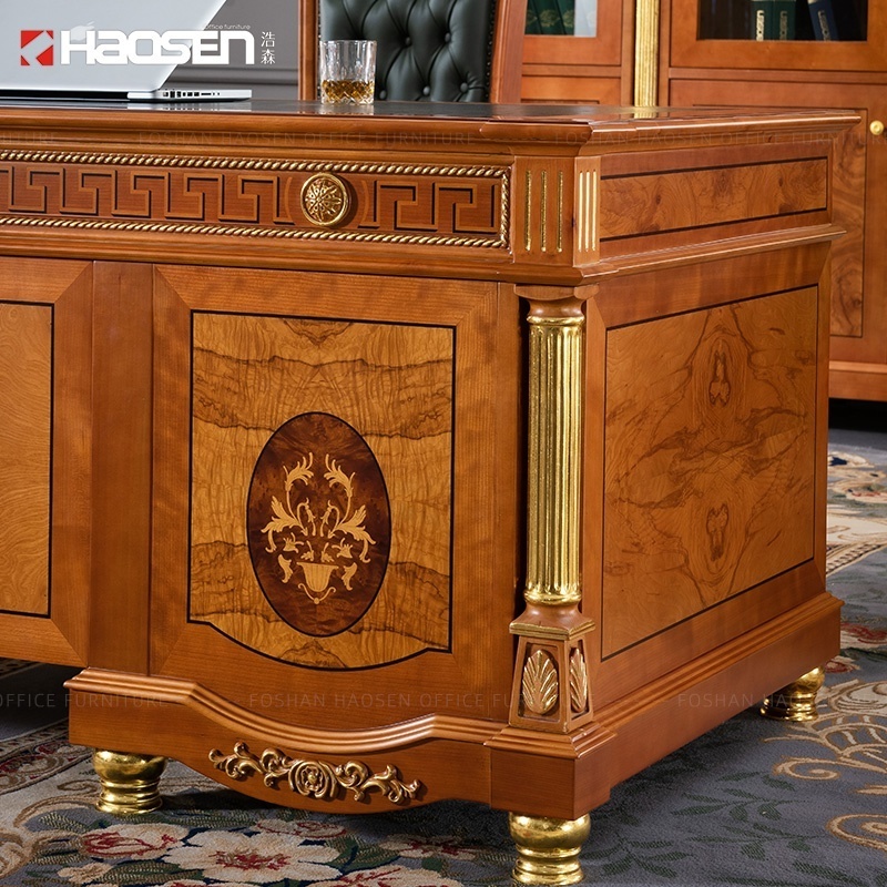 Luxury classic Carving Wooden office furniture 0812 Leather desktop executive desk