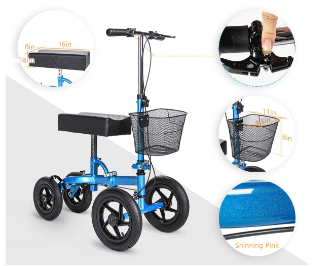 HCT-9125F Hot Sale Adult Folding Knee Walker pneumatic tires Scooter For One Leg Broken Ankle