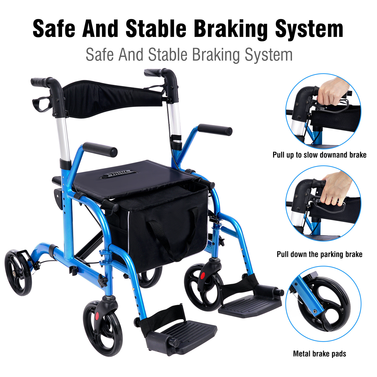 HCT-9124A OEM Medical Health Care Aluminum Lightweight Rollator and Rehabilitation Walker 2 in 1 Rollator for Elderly