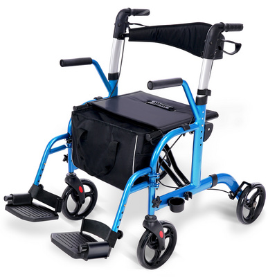 HCT-9124A OEM Medical Health Care Aluminum Lightweight Rollator and Rehabilitation Walker 2 in 1 Rollator for Elderly