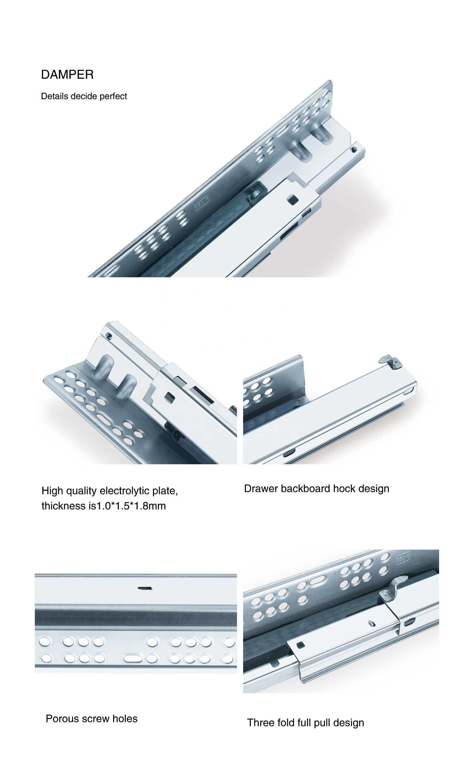 Full extension concealed 3 way undermount slide