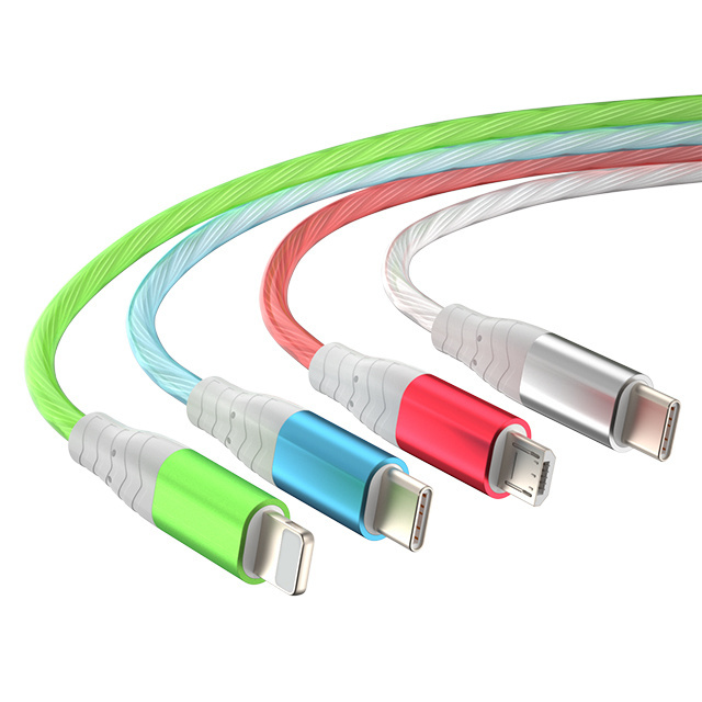 1M PVC LED Flowing Light USB Type C Cable High Speed Charging Data USB Typr C Cable For Type c Devices