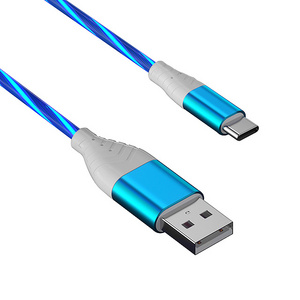 1M PVC LED Flowing Light USB Type C Cable High Speed Charging Data USB Typr C Cable For Type c Devices