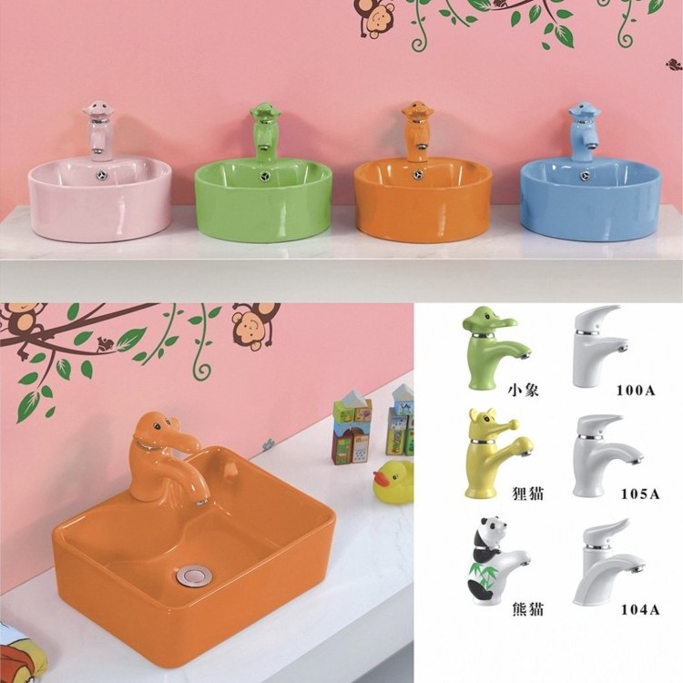 Children's cartoon faucet color elephant hot and cold ceramic faucet wash basin kindergarten table basin faucet