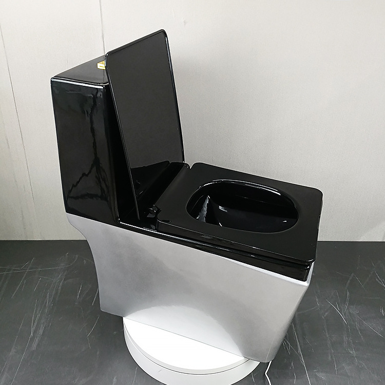 Sanitaire Grey And Black Color Elongated One Piece Bathroom Toilet Wc Commode Ceramic Water Closet