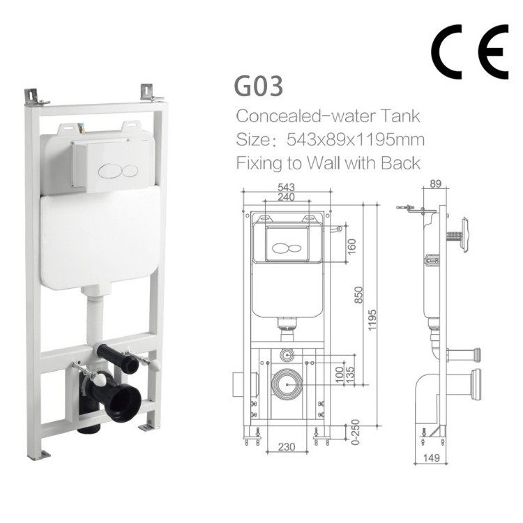 Sanitary ware plastic bathroom Concealed Toilet Cistern Wall Hung Toilet Water Tank