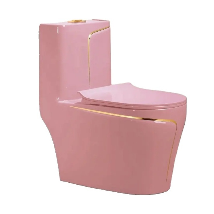 New Sanitarios Inodoros Wc Gold Line Design Bathroom Ceramic One-Piece Gold Pink Colored Toilets Bowl