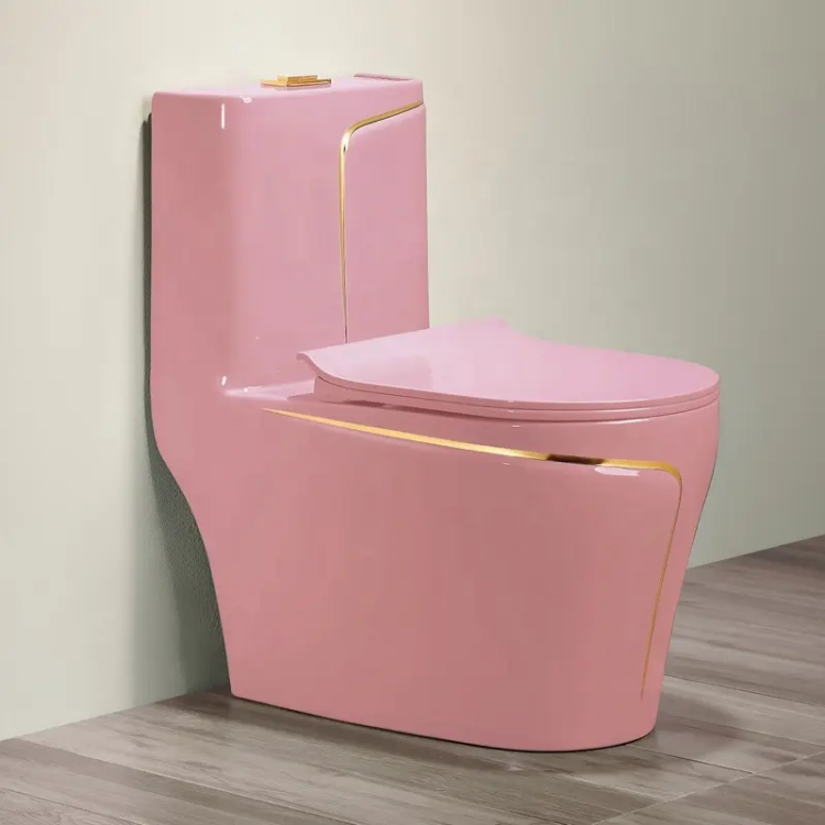 New Sanitarios Inodoros Wc Gold Line Design Bathroom Ceramic One-Piece Gold Pink Colored Toilets Bowl