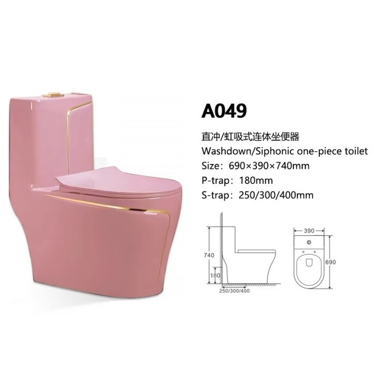 New Sanitarios Inodoros Wc Gold Line Design Bathroom Ceramic One-Piece Gold Pink Colored Toilets Bowl