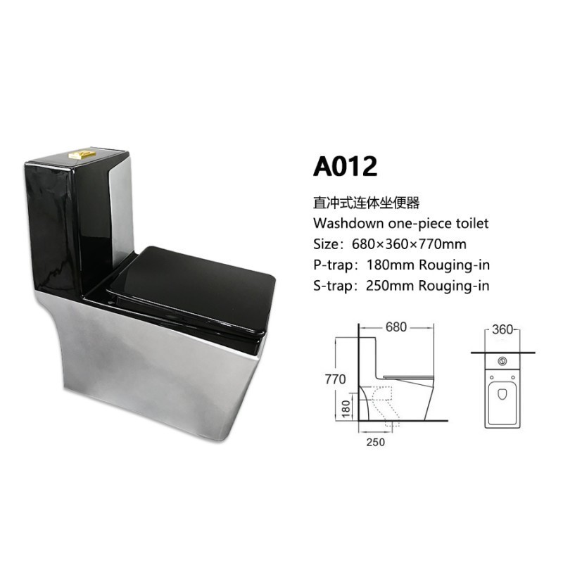 Sanitaire Grey And Black Color Elongated One Piece Bathroom Toilet Wc Commode Ceramic Water Closet