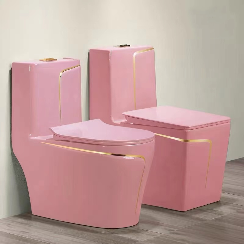 New Sanitarios Inodoros Wc Gold Line Design Bathroom Ceramic One-Piece Gold Pink Colored Toilets Bowl