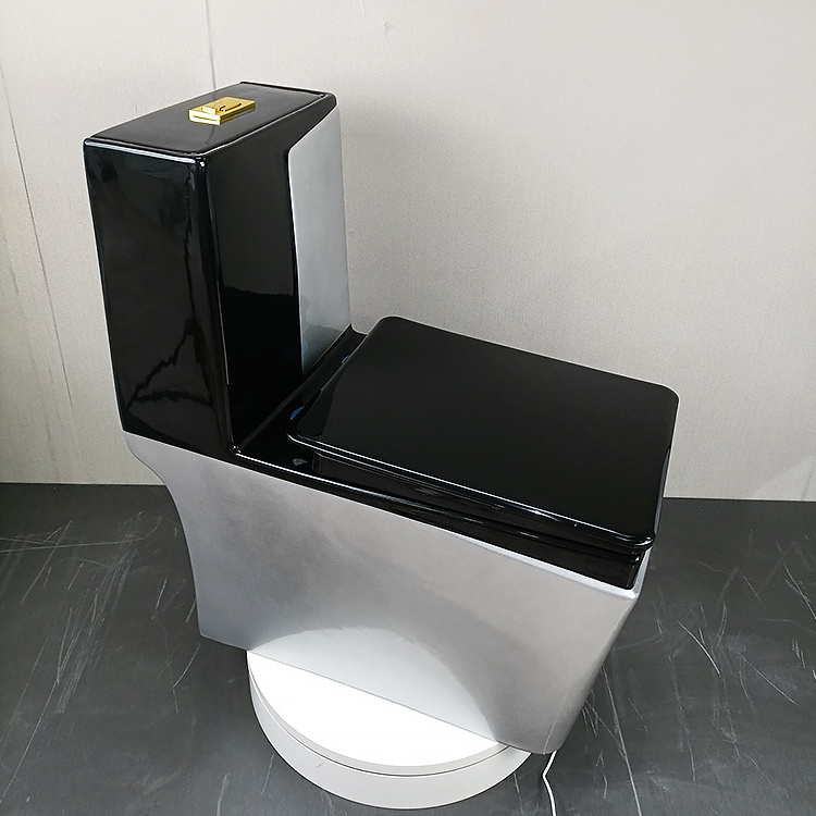 Sanitaire Grey And Black Color Elongated One Piece Bathroom Toilet Wc Commode Ceramic Water Closet