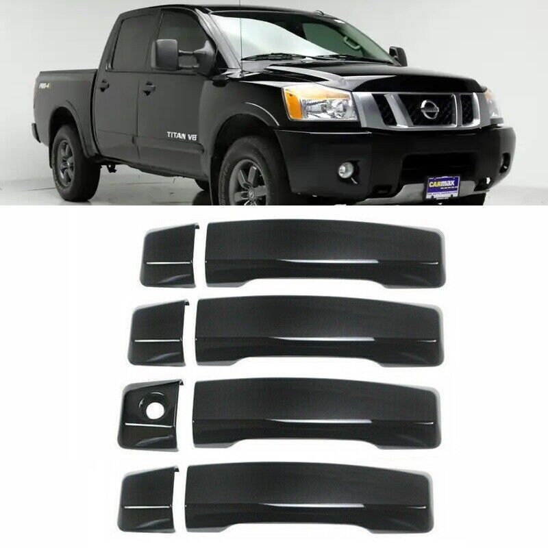 For 2004-2015 Nissan Titan 4PCS BLACK Door Handle Covers Overlay W/O Smartkey