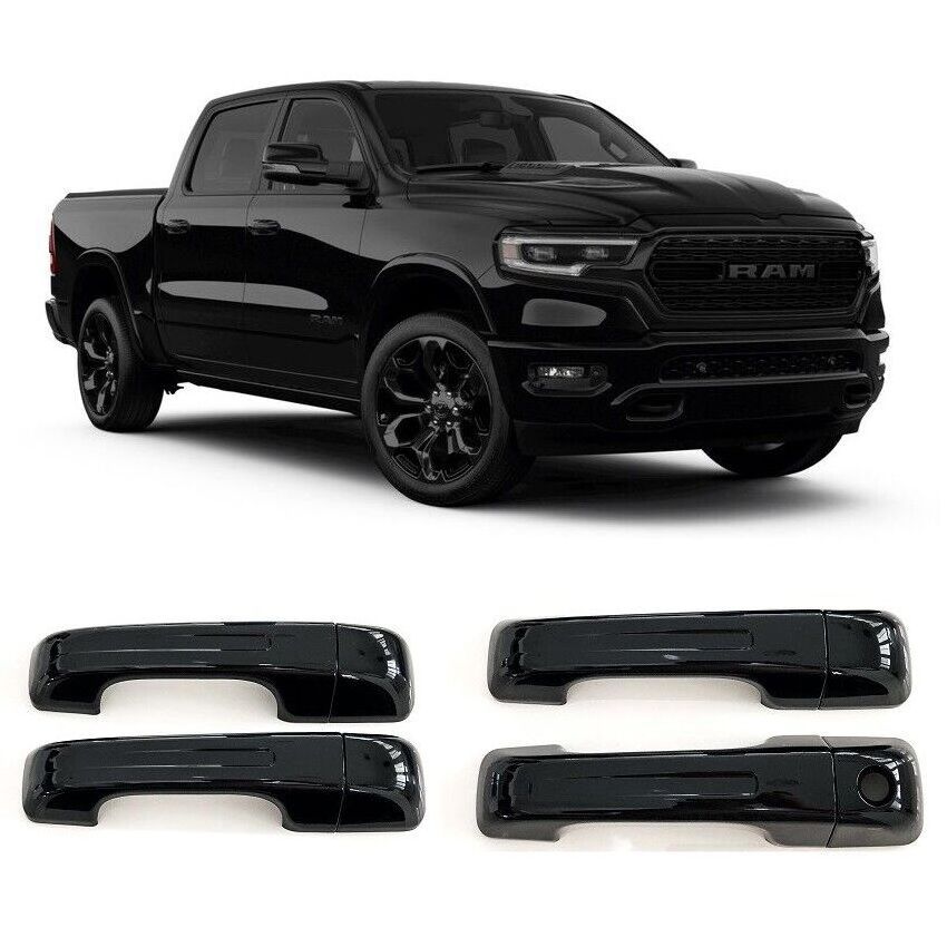 For 2019-2023 Ram 1500 GLOSS BLACK 4 Dr Handle Covers W/O Smartkey ALL NEW MODEL