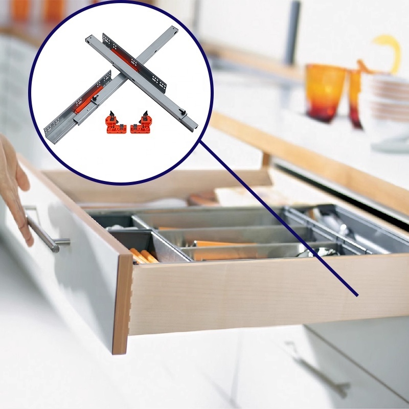 Cheap Price 45mm 3-fold Full Extension Push Open Undermount Drawer Slide Push To Open Concealed Runner Rails