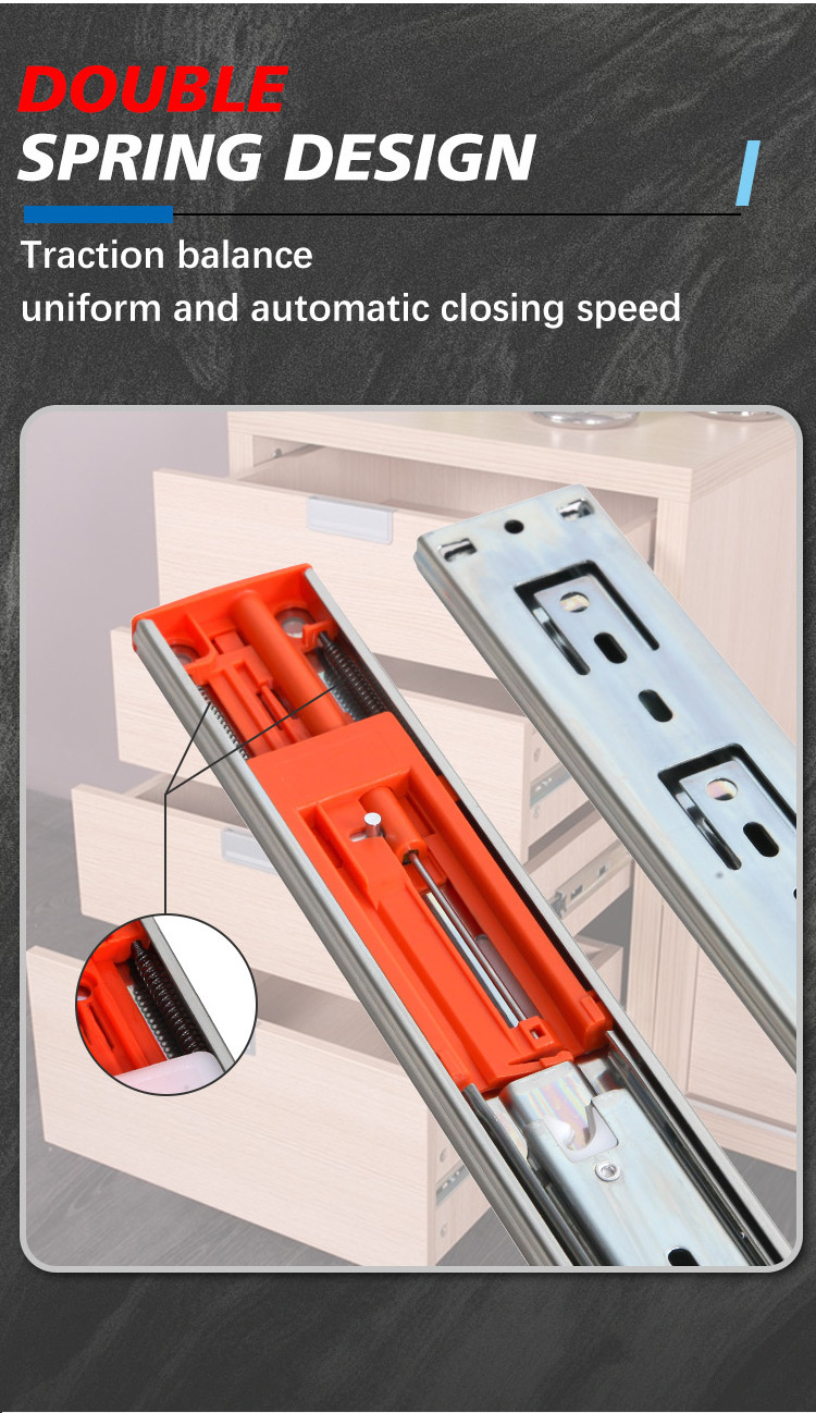 Soft-Closing Drawer Slide 45mm Full Extension  Ball Bearing Soft Close 3 Fold Two Sping For Kitchen Office Cabinet