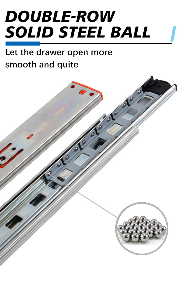 Soft-Closing Drawer Slide 45mm Full Extension  Ball Bearing Soft Close 3 Fold Two Sping For Kitchen Office Cabinet