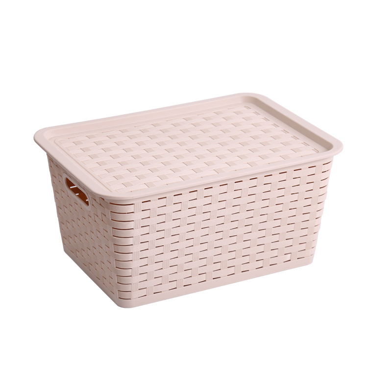 Durable toy storage box plastic container rattan basket household items plastic storage bins car storage box with rattan pattern