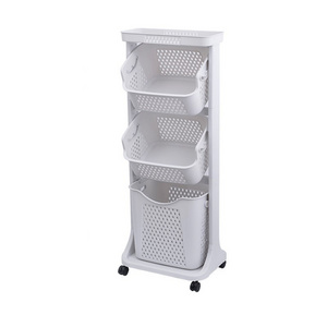 Lockable laundry basket plastic shelves storage racks bathroom rack shelf clothes laundry trolley with swing baskets