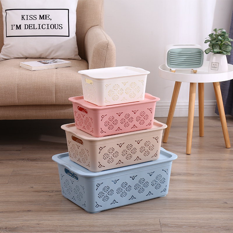 Stackable storage boxes & bins plastic basket toy storage box rattan basket boxes and storage baskets with flower pattern