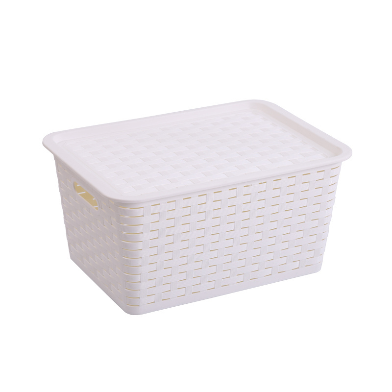 Durable toy storage box plastic container rattan basket household items plastic storage bins car storage box with rattan pattern