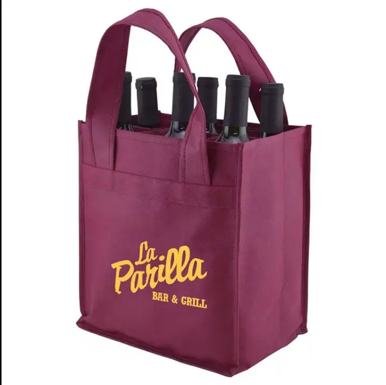 Cheap Logo Print Promo Gift Packaging Six Bottle Divided Wine Tote Bag