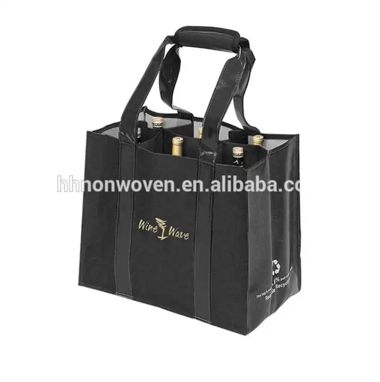 Cheap Logo Print Promo Gift Packaging Six Bottle Divided Wine Tote Bag