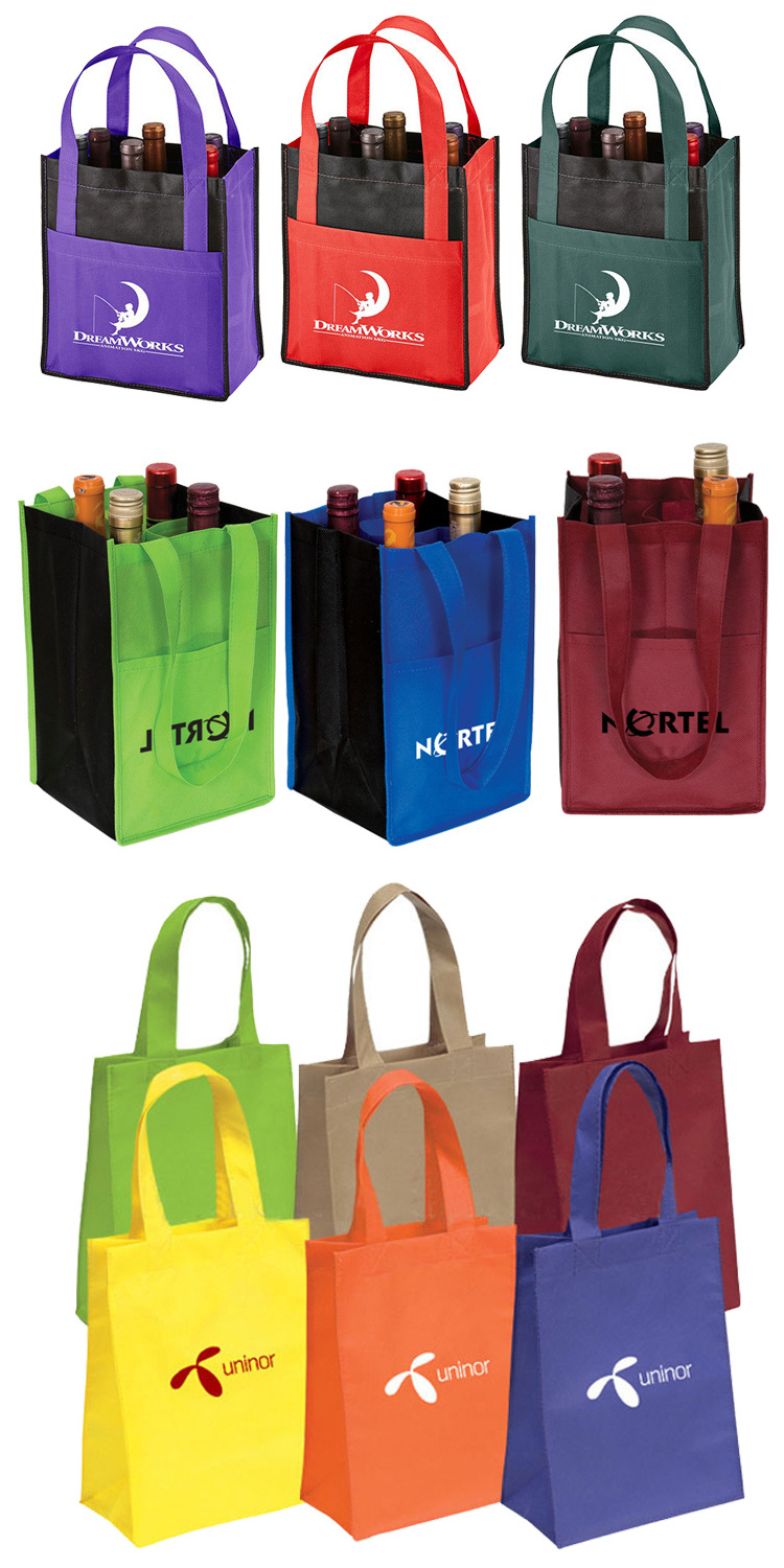 Cheap Logo Print Promo Gift Packaging Six Bottle Divided Wine Tote Bag