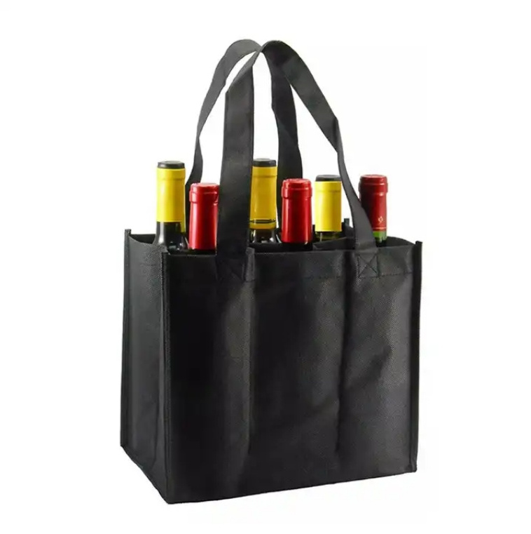 Cheap Logo Print Promo Gift Packaging Six Bottle Divided Wine Tote Bag