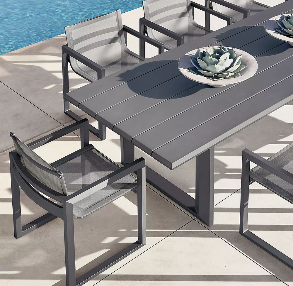 Factory Supply Modern Garden Patio Furniture  Aluminum Outdoor Dining Set with Ceramic-top and Extendable Dining Table Seats