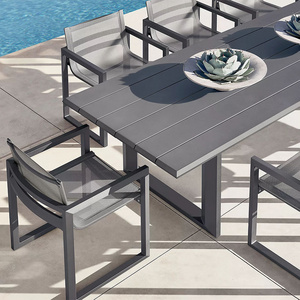 Factory Supply Modern Garden Patio Furniture  Aluminum Outdoor Dining Set with Ceramic-top and Extendable Dining Table Seats