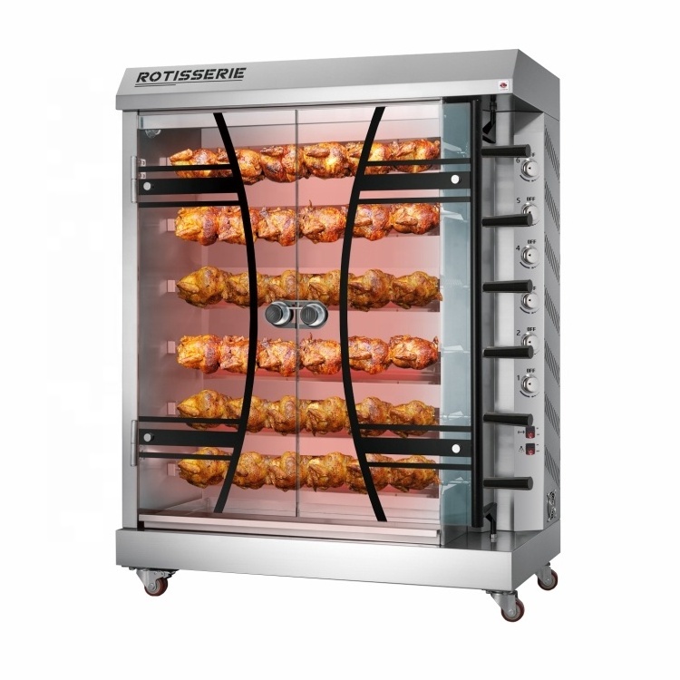 6 rods kitchen gas rotisserie oven high quality stainless steel grill chicken machine