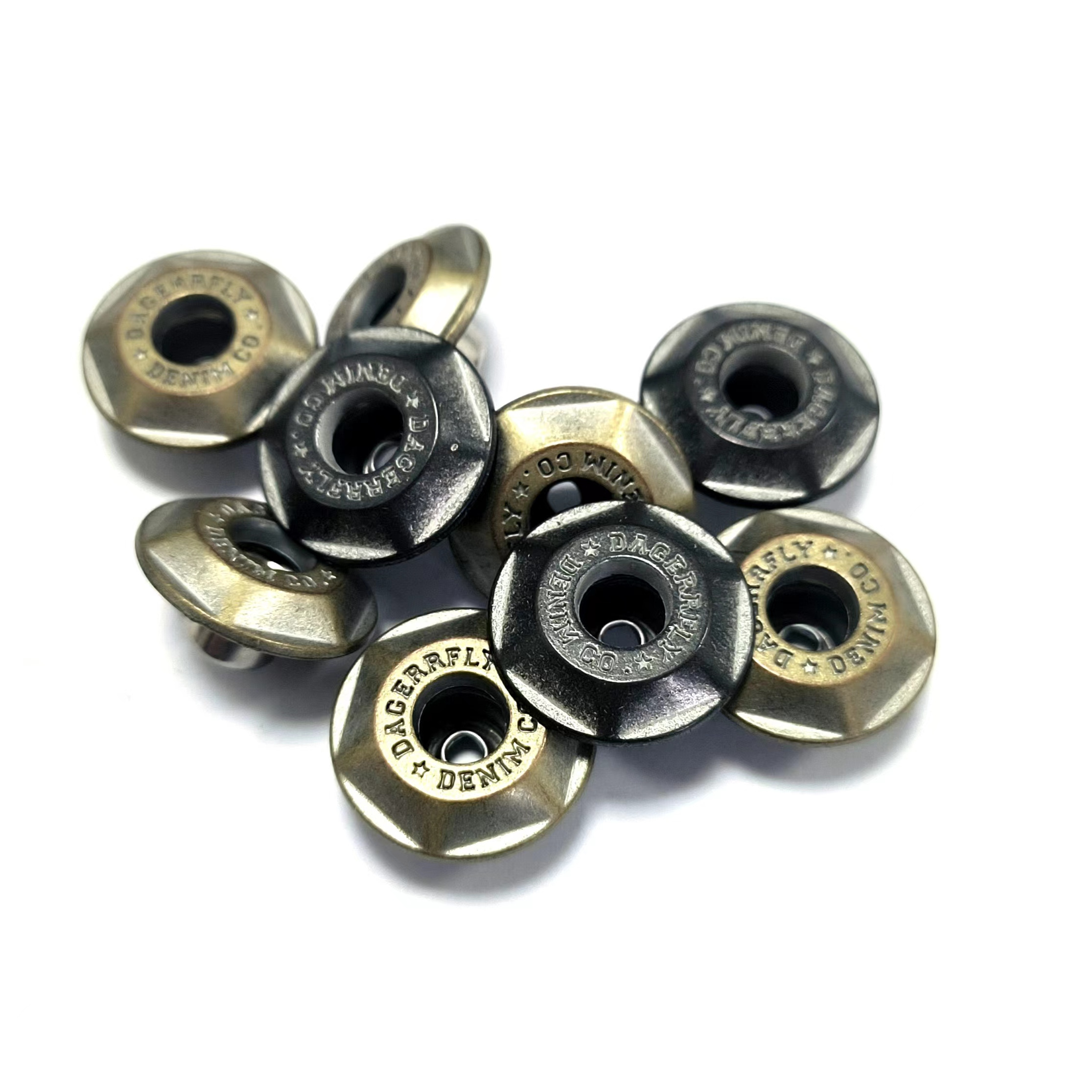 Manufacturer press tack custom engrave 3D brand Logo denim rivet tack brass buttons for jeans