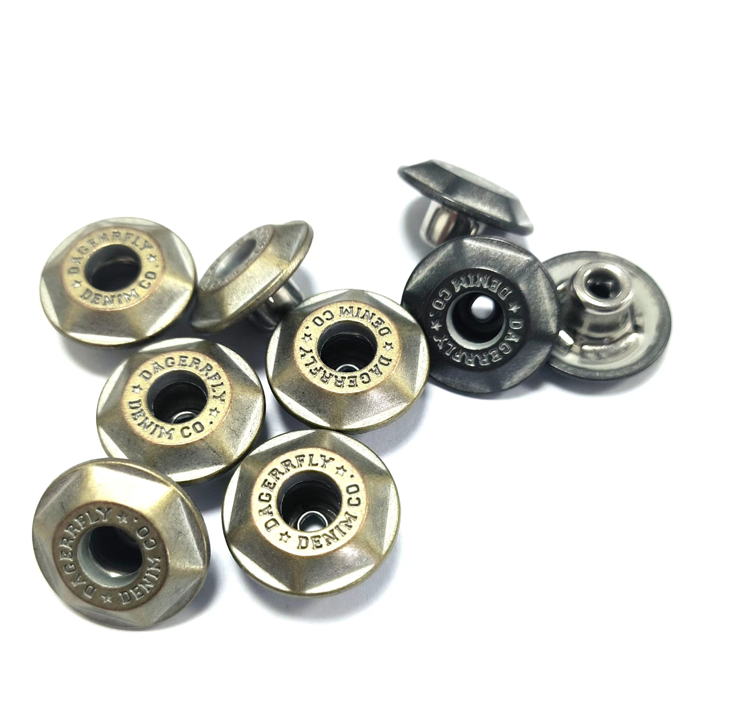 Manufacturer press tack custom engrave 3D brand Logo denim rivet tack brass buttons for jeans