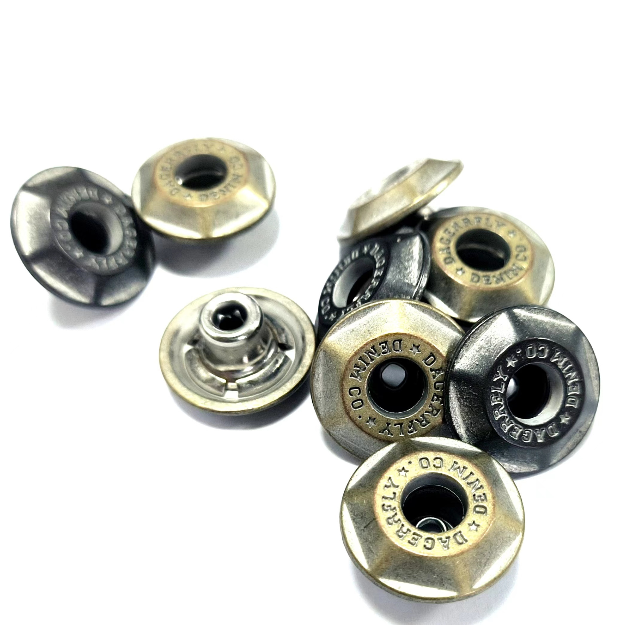 Manufacturer press tack custom engrave 3D brand Logo denim rivet tack brass buttons for jeans