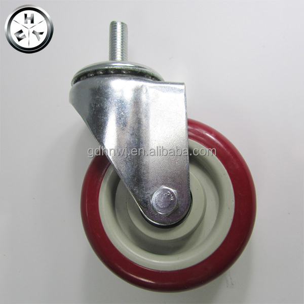 M12 thread stem Red PVC industrial casters, 100mm cart caster