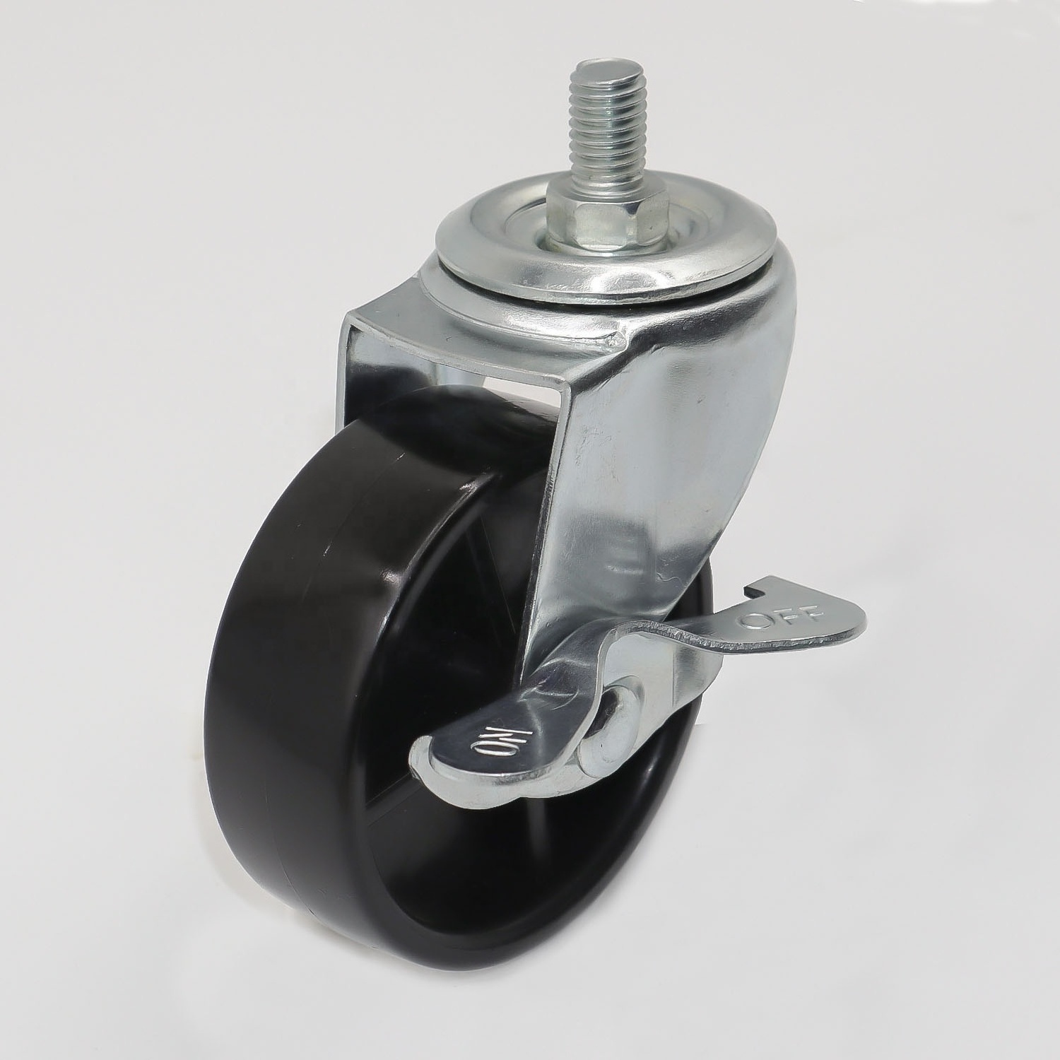 Black PP swivel castor 75mm industrial caster wheel with brake