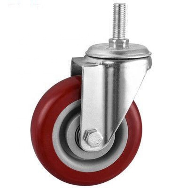 M12 thread stem Red PVC industrial casters, 100mm cart caster