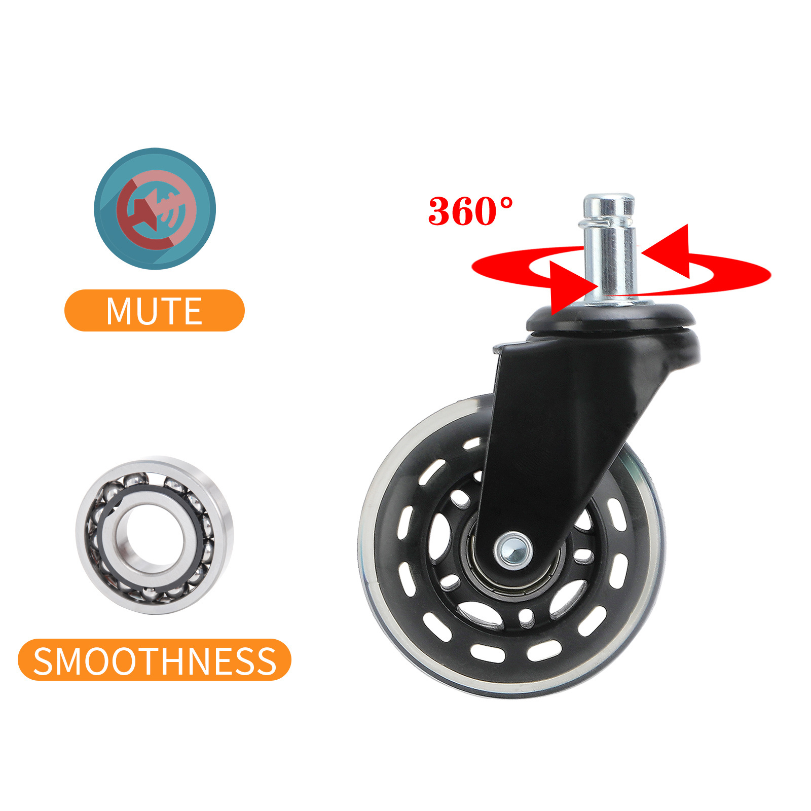 2 inch Office Chair Rubber Wheels Replacement PU Caster Wheel Roller Blade Furniture Casters Heavy Duty Office Chair caster