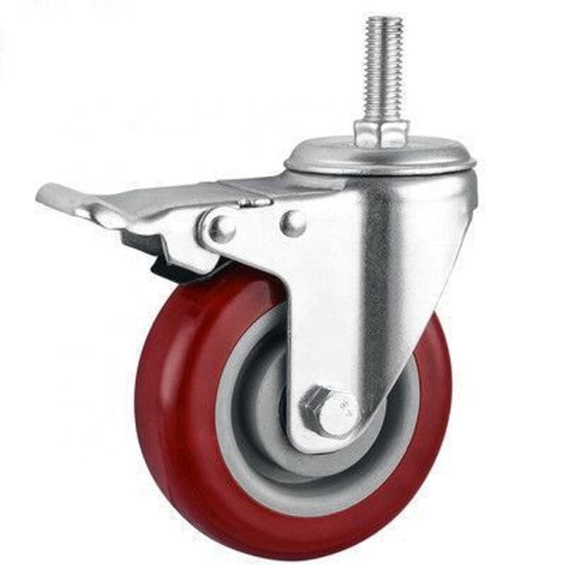 M12 thread stem Red PVC industrial casters, 100mm cart caster