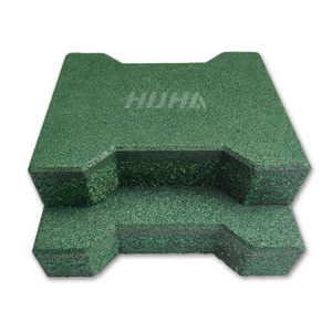 Outdoor Gym Sport Backyard Play Area Floor Rubber Pavers Green Interlocking Safety Tiles for Decks, Patios, Walkways and Gardens