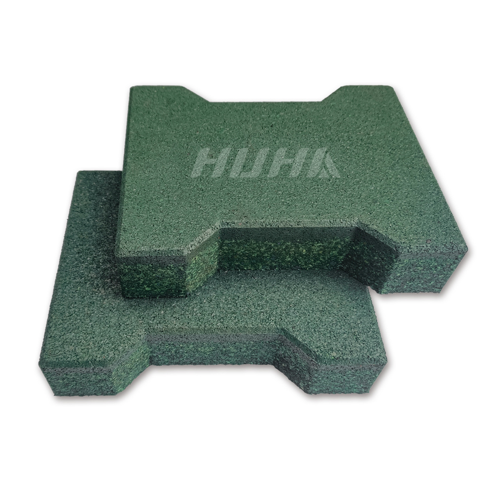 Outdoor Gym Sport Backyard Play Area Floor Rubber Pavers Green Interlocking Safety Tiles for Decks, Patios, Walkways and Gardens