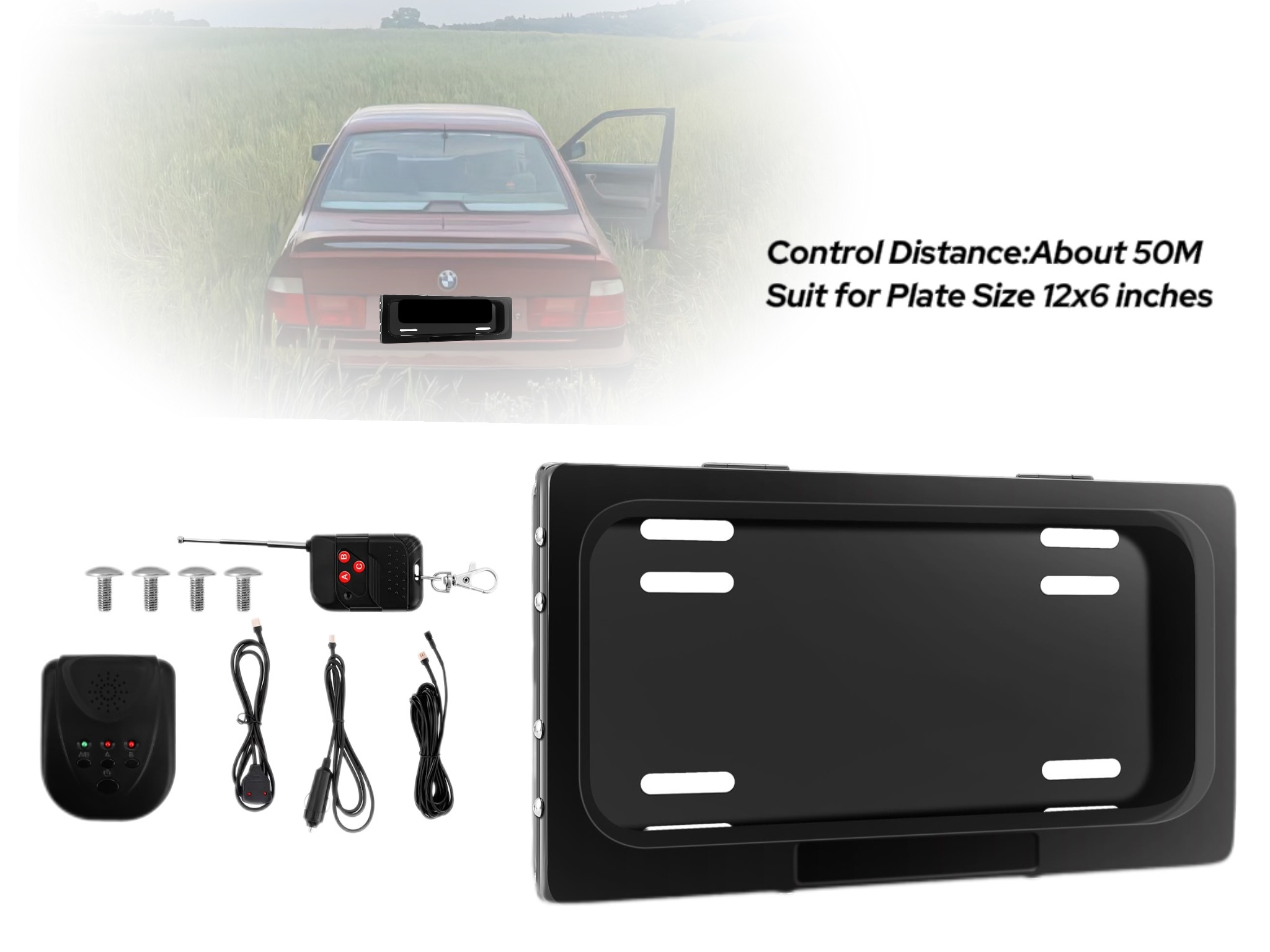 Electric Remote Control License Plate Frame with Hidden Blind - US Car Accessory